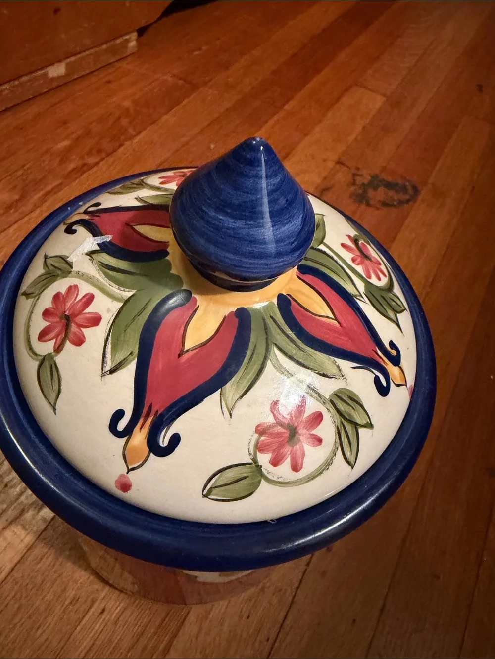 Pier 1 Hand-Painted Ceramic Retired Mediterranean Lidded Kitchen Vintage Jar